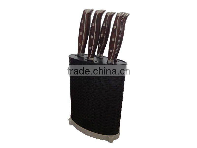5 pieces stainless steel kitchen knife set with plastic block