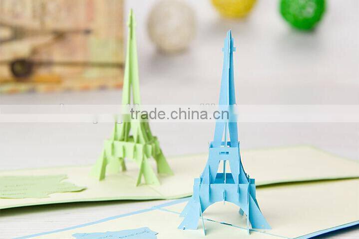 Creative 3D Greeting Card Custom Eiffel Tower Greeting Cards Printing Handmade Postcard