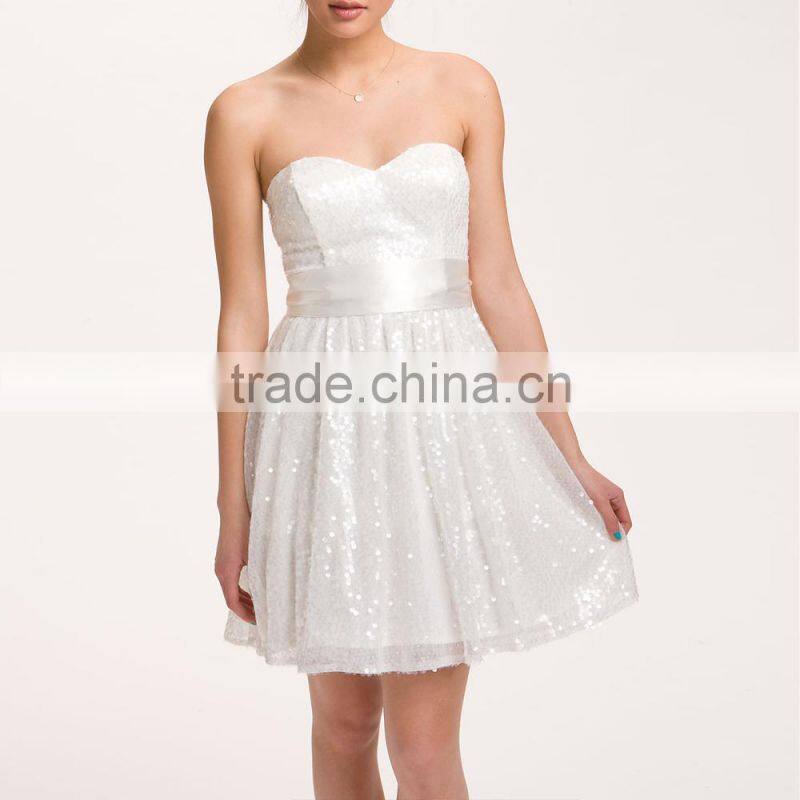 White Wedding Party Dress Strapless Sweetheart Sequin Party Dress HSD1242