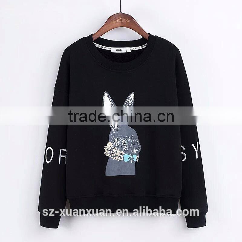 Newest design pullover o-neck hoody with animal printing for women