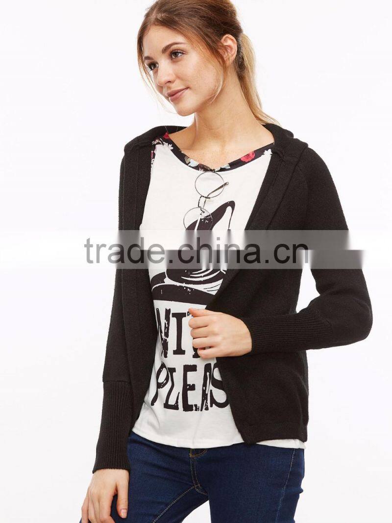 OEM Best Selling Black Raglan Sleeve Hooded Sweater Coat Cotton Spandex Comfortable Casual Cardigan Sweater