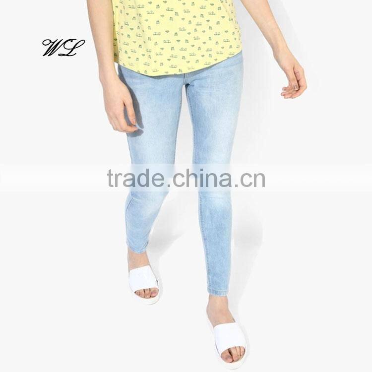 Distressed jeans 2017 denim fabric custom jeans woman denim pants