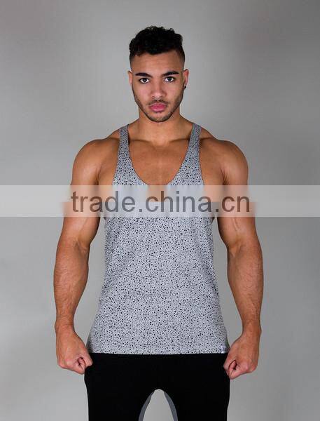 quality blended cotton gym heather stringer front grande singlets