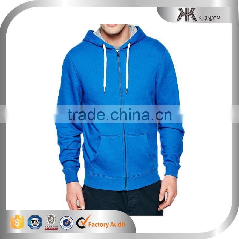 Kingwo plain royal blue high quality pullover hoodies with drawstring