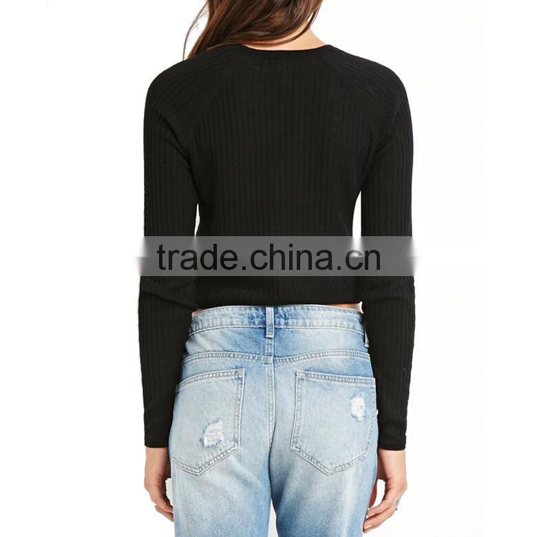 slim fit short body round neck long raglan sleeve melange woolen sweater