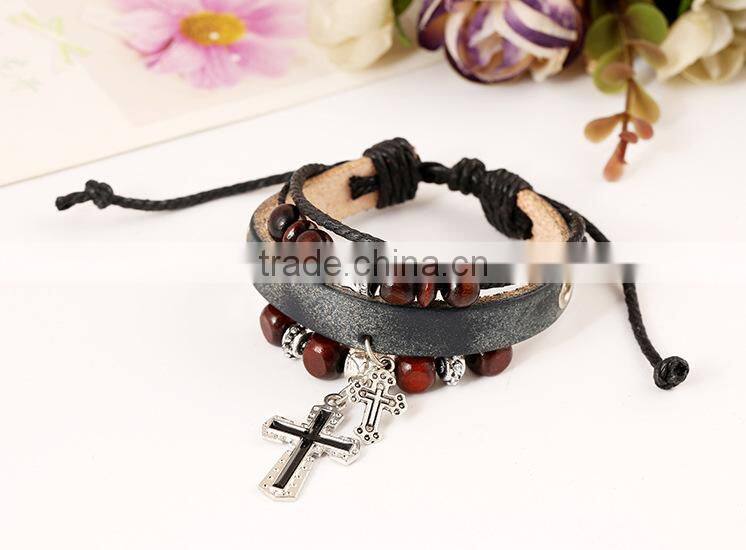 Factory price retro handmade alibaba leather mens bracelets