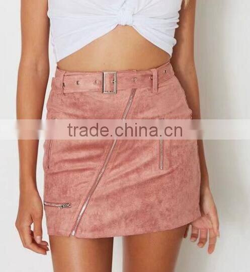 Runwaylover 130 Europe And American Style Ladies High Waist Suede Mini Skirt With Zipper