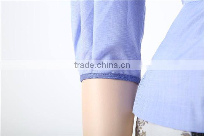 3/4 sleeve blue women unstitched blouse with button closure
