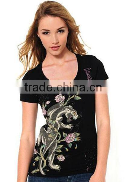 Spandex/Cotton Material Women O-Neck T Shirts Women Black T Shirts