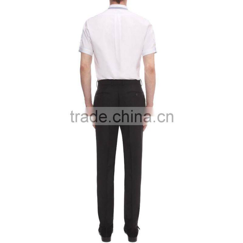 2015 KAIYA double collar contrast stripe fancy short sleeve button front dress shirt bank office wearing