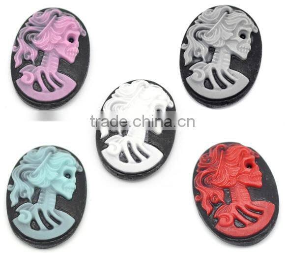 Wholesale Oval Mixed Resin Halloween Skull Pattern Cameo