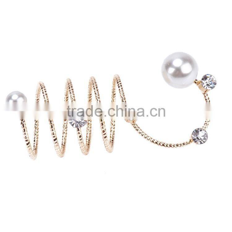 women Gold-plated Rhinestone Pearls Wrap Around Spiral Rings