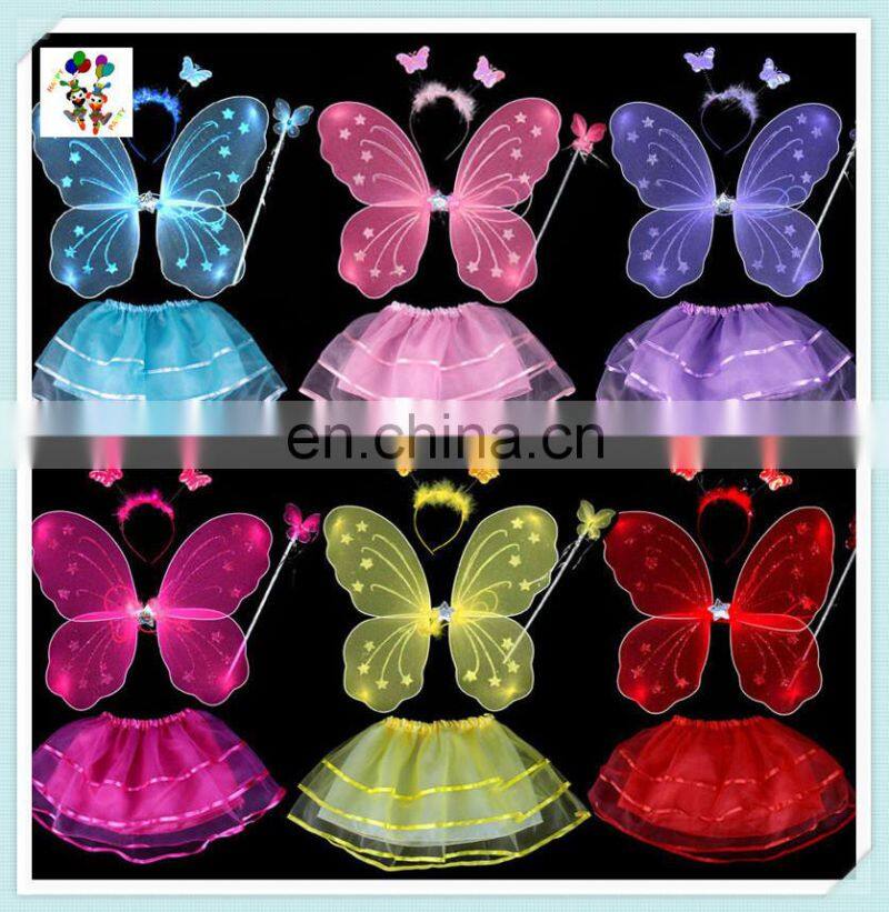 Colorful Kids Girl Party Princess Fairy Butterfly Wings with Headband Wand Skirt HPC-0800