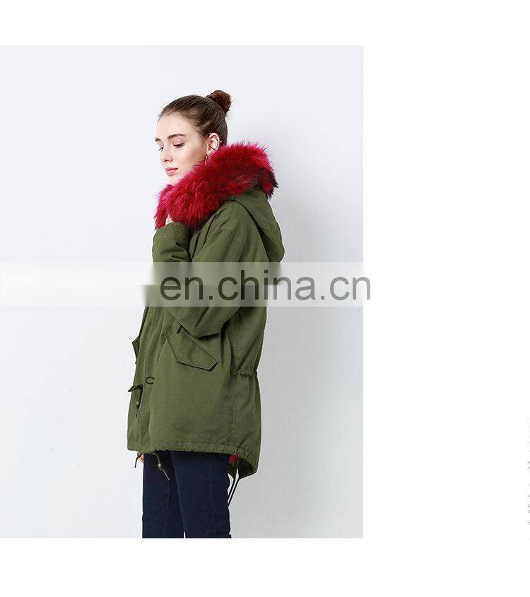 2016 Top Selling Fashion European Outwear Warm Raccoon Fur Collar Hood Winter Jacket Parka