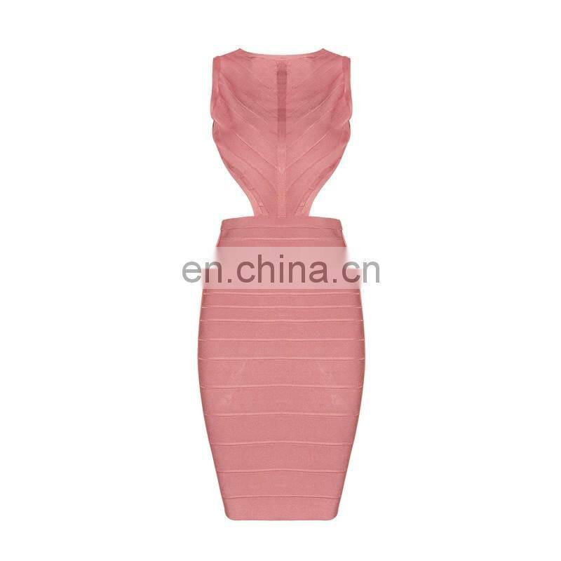 Amigo 2017 latst pink sleeveless backless cut out sexy bandage dress midi evening dresses for girls party wear