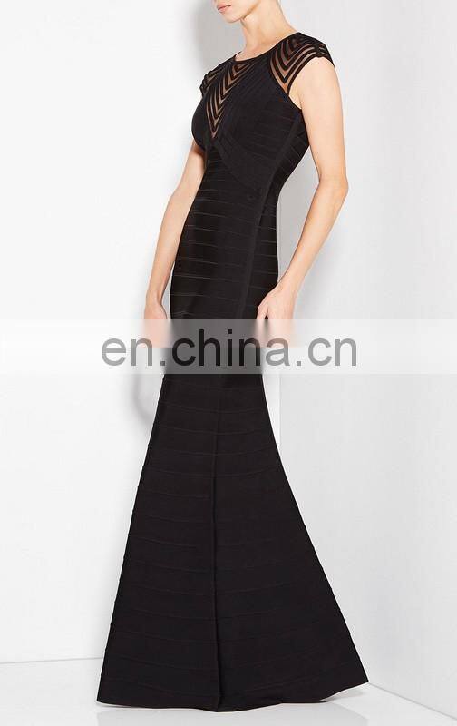 Amigo 2017 new design maxi sexy mermaid bandage dress fish cut cap sleevele V stripe lace evening dresses for ladis party wear