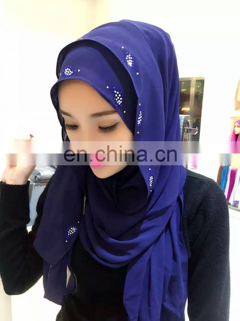 2016 new fashion Elegant Women Plain Long Chiffon with diamond Hijabs Arab Dubai Muslim Scarf