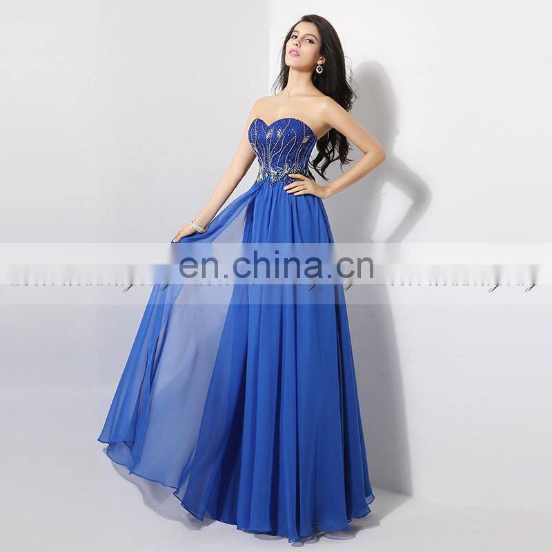 Glamorous Evening Dresses AJ009 Sweetheart Sleeveless Long Crystal Beaded Flowing Chiffon Long Dresses