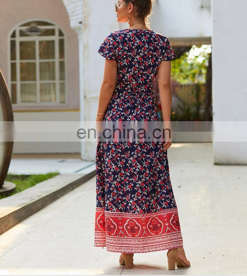 Baroque Border Print Plus size Short Sleeve Cover up Women Summer Casual Dress