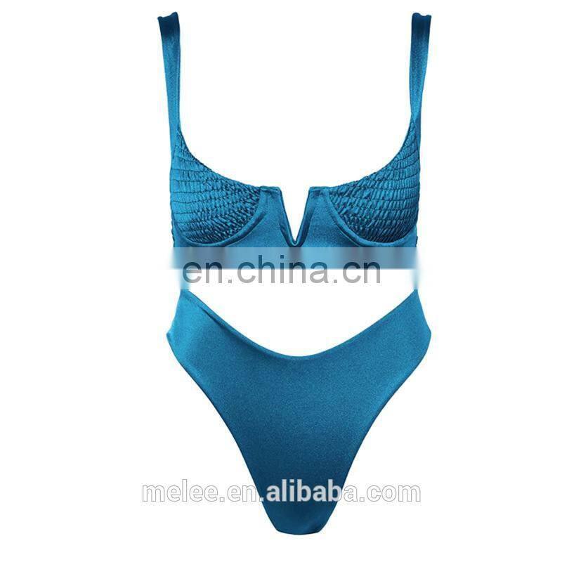 High Cut swimsuit female Push Up Bikinis Mujer Knot Bathing Suit Women Bathers Bandeau Bikini Set Sexy Solid Swimwear New