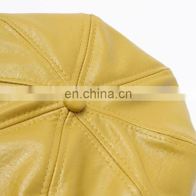 Kids PU Beret Boys girls Fall Winter hats Flat Top Solid color Hat Cool fashion casual Children Hat for 3-6T