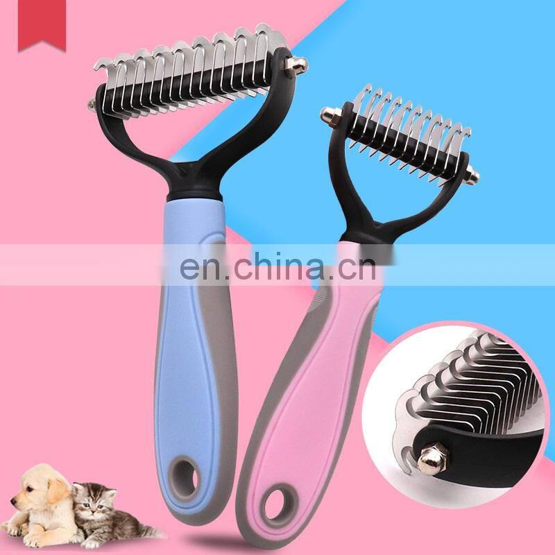 Pet Grooming Tool 2 Sided Undercoat RakeTangles Hair Remove Dog Knot Brush
