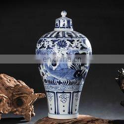Blue and white landscape Shang ceramic flower floor vase for living room decoration