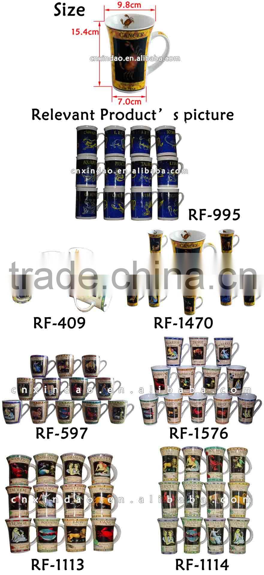 Wholesale 15oz Flare Shape White Porcelain Zodiac Coffee Mug for Daily Use