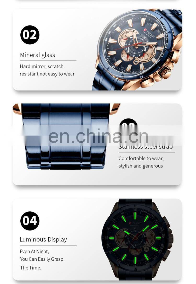 CURREN 8363 Men Quartz Watch With Logo Stainless Steel Japan Quartz Chronograph Business Men Wrist Watches