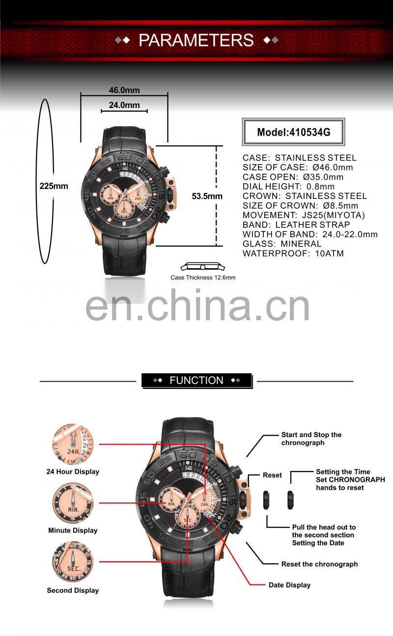 China watch manufacturer multi-color to choose personalized Oem Luxury Chronograph wrist men Genuine leather band watch
