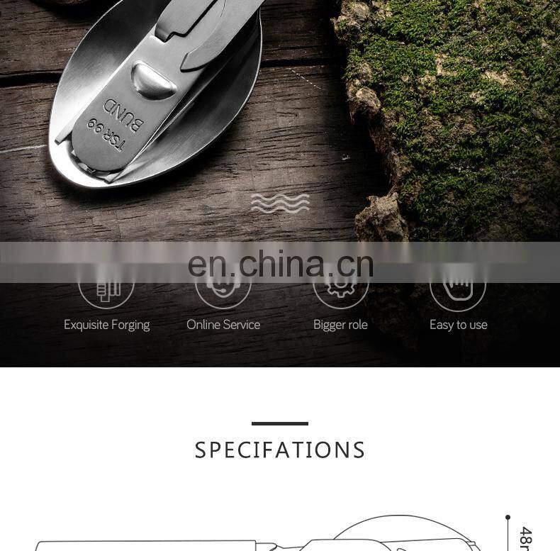 High Quality Outdoor Stainless Steel Camping Tableware 4 in 1 Portable Bottle Opener with Knife, Fork and Spoon