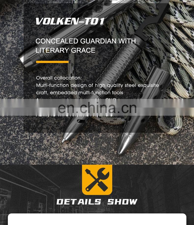 High Quality Stainless Steel with LED Lamp Outdoor Multifunctional Tactical Pen Outdoor self-defense Tool