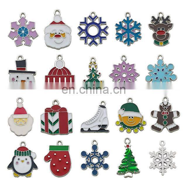 20Pcs/Set New Christmas Charms Pendants Enamel Bracelet Party Home Metal Craft Decoration Tree Hanging DIY Jewelry Accessories