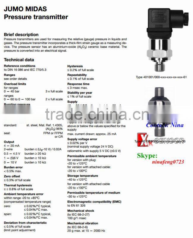 100% New JUMO 401001 Pressure Transmitter