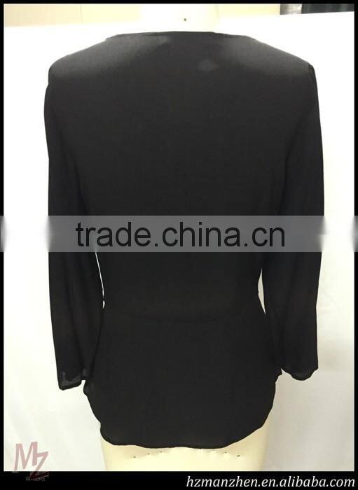 Middle aged women black silk fold blouse