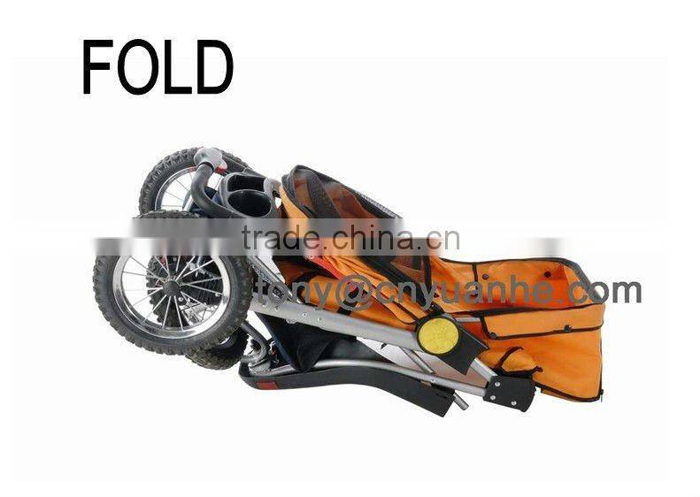 3 Wheel Deluxe Jogging Pet Dog Stroller W/12" Terrain EVA Tires Yellow Trim