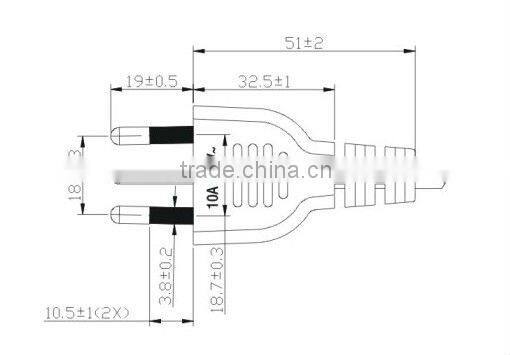 10A 250V Italy 3Pins ac adapter plug sizes