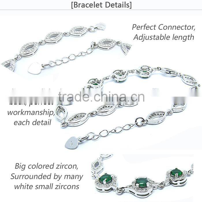 Fahion sterling silver jewelry rhodium plated charms for girls ruby crystal silver bracelet for best gift