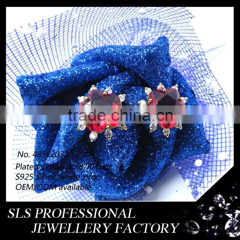 2015 Fashion winter latest design 925 silver rhodium plate imitation ruby micro pave jewelry star shaped stud earrings for gilrs