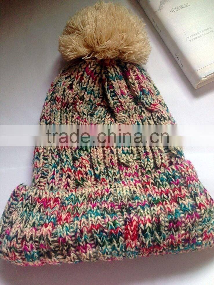 New Design Acrylic Coloured Thread Knitting Beanie Caps and Hats