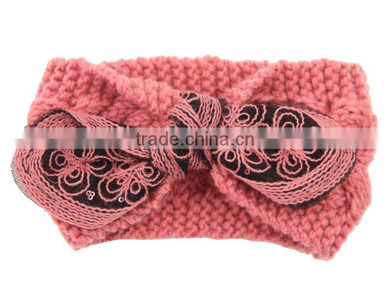 2015 Winter Newest Charm Women's Christmas Gift Knit Elastic Bow Knot Lace Flower Headband