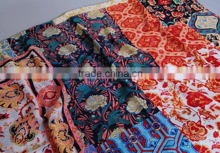 Wholesale New Lady Fashion Patch Printed Cotton Scarf With Tassel