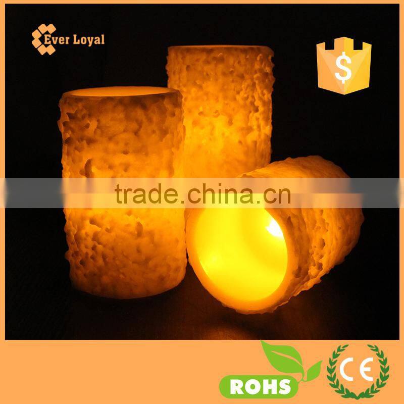 White "Snow" Textured Battery Operated Flameless LED Candle Wax Christmas Pillar Candle Set