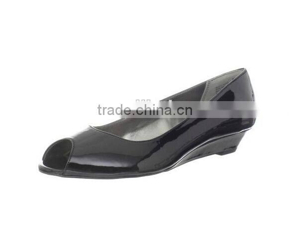 Simple design Peep toe wedge low heel women shoes