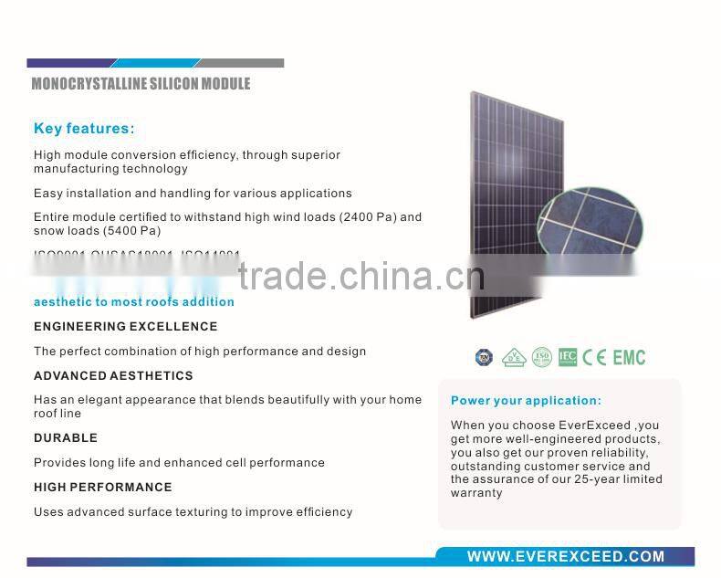 EverExceed price for 120W Polycrystalline Solar Panel with TUV/VDE/CE/IEC Certificates