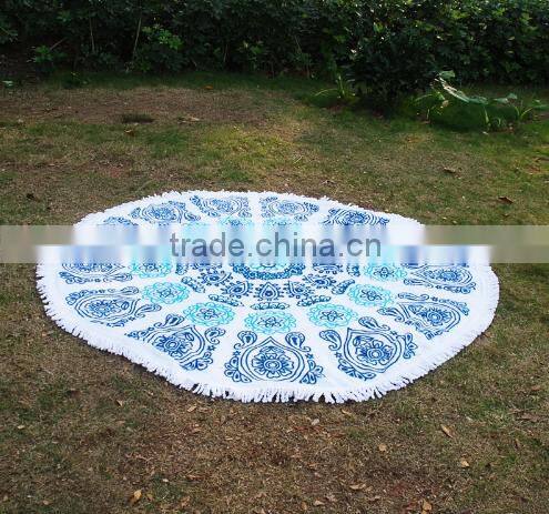 Wholesale Blanks Round Cotton Assorted Color Graphic Paisley Pattern Beach Cashion Beach Towel with Tassels Circle