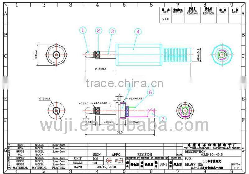 Assembly typed 3.5mm mono plug for audio&video