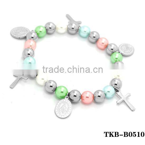 virgen mary charm bracelet silver and white beads rosarios catholic guadalupe virgen prayer bead handmade bracelet dongguan