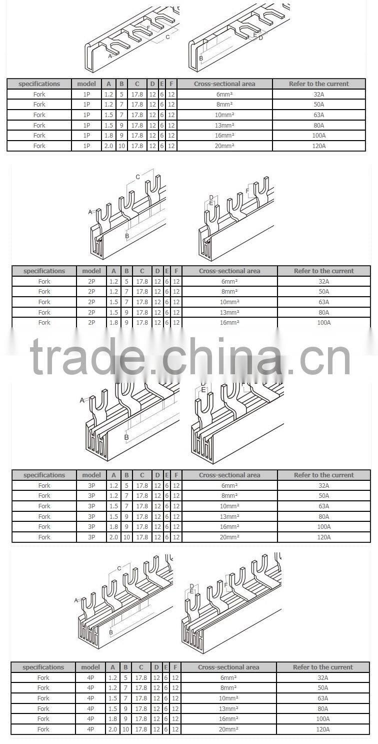 Tinned mcb comb copper busbar for distribution board panel