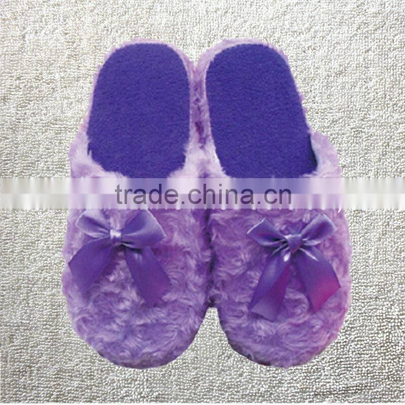 Hot-selling three-color roll plush bow women's winter home indoor slippers soft outsole cotton-padded slippers